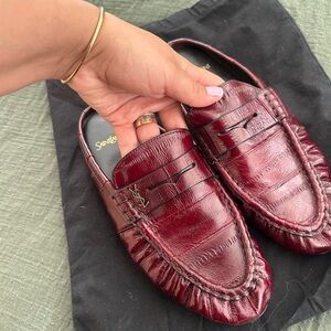 Yves Saint Laurent Burgundy Leather Loafers